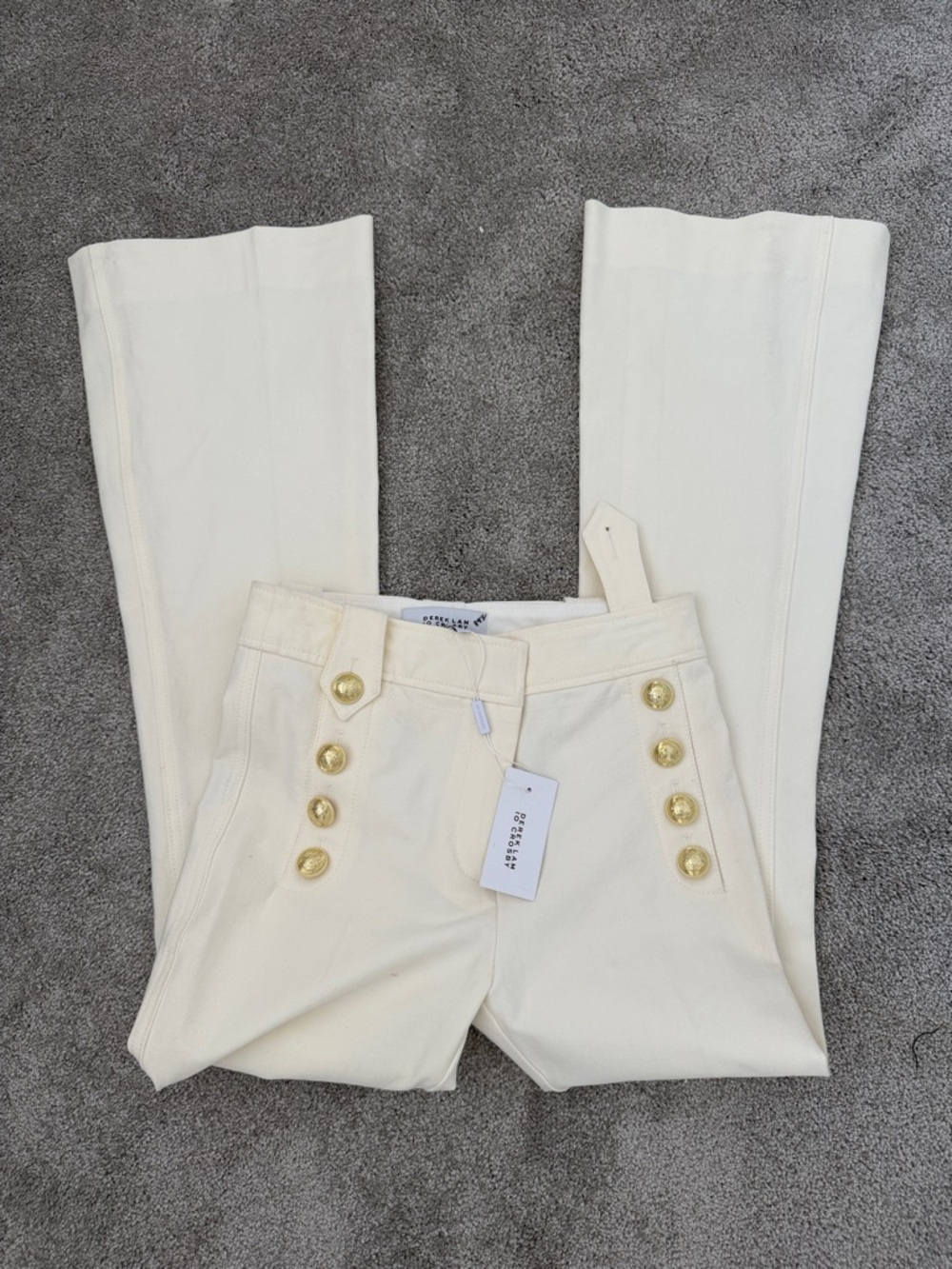 10 Crosby Derek Lam Cream Wide-Leg High-Rise Jeans with Gold Buttons